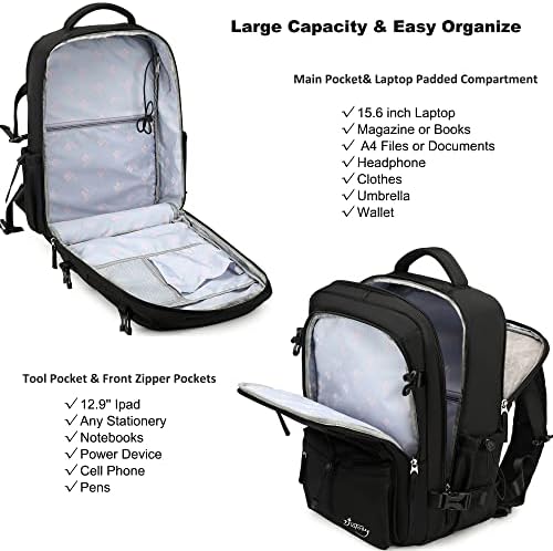 Mochila de viagem para mulheres de 15,6 polegadas para laptop mochilas com porto USB Porta Carry On Backpack Flight aprovado por pacote