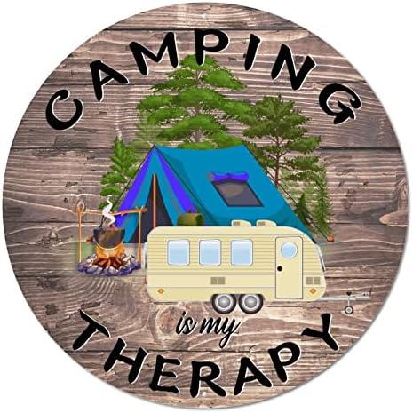 Placa de placa de metal vintage acampamento é minha terapia feliz campistas aventura acampamento de camping vida retro home parede