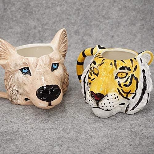 1 Casais de café da manhã de casais originários, cerâmica à mão Raddled Beast Coffee Cup, Screative Creature 3D Caneca para o escritório da casa