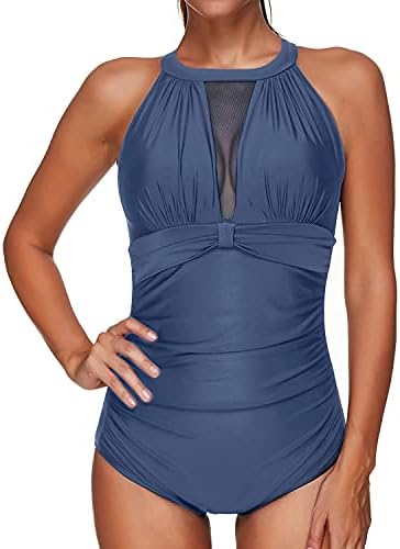 Tente Mulheres Mulheres One Piece Swimsuit High Neck Mish Mesh Ruched Monokiny Swardwear