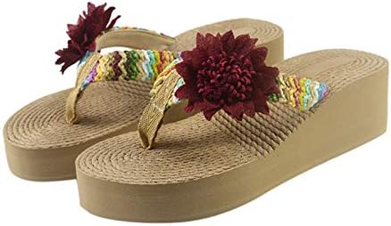 Sandálias de praia de chinelos de chinelos da casa feminina Mulheres em casa tecer cunhas sapatos de flores Flip-flops