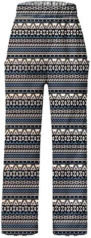 Calça de couro feminina férias casuais astecas de bolso de bolso de bolso calça de faixa larga de perna larga para mulheres