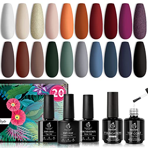 Kit de esmalte de preto de gel de besouros 20 PCs- coleção de atração brilhante outono inverno laranja laranja cor vermelha