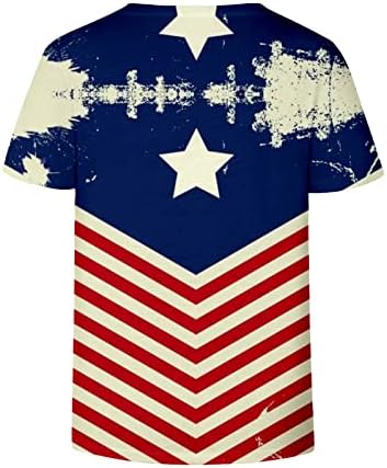 4 de julho Camisa do Dia da Independência das Mulheres Centros Longo V Decote de Manga Curta American Flag Print 4 de julho Patriótico