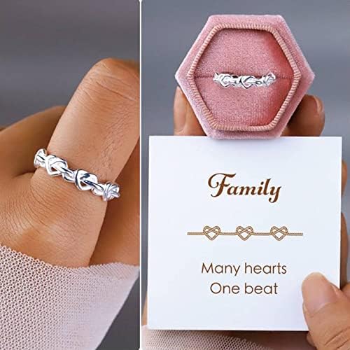 Anéis espirituais para mulheres para minha filha anel de prata amor em forma de anel geométrico anel de forma linhas de prata ajustáveis ​​anel de corda em forma de coração de anel oco para suas lindas jóias