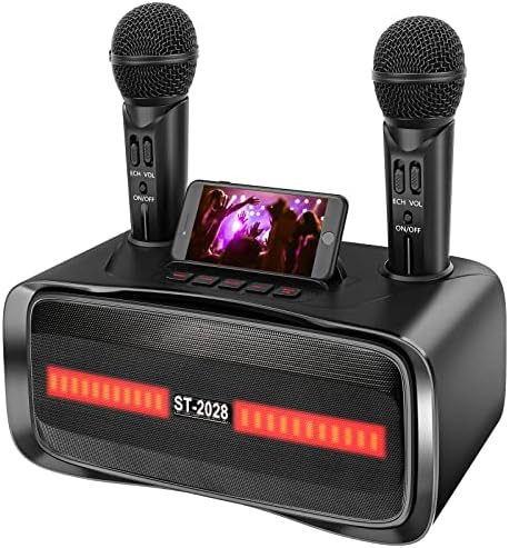 Máquina de karaokê para adultos e crianças com 2 microfones sem fio, portátil Bluetooth Karaoke Ajuste Microfone Ajuste Sistema de alto