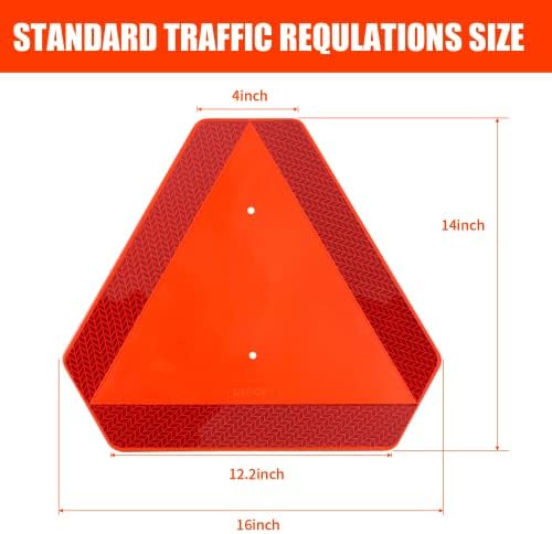 Sinal de triângulo de veículo em movimento lento, sinal de SMV, triângulo de segurança laranja, plástico de 14 x16 de 80