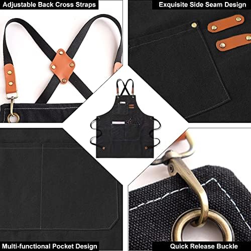 Feimax Chef Apron para homens, homens de trabalho de algodão pesado, algodão trabalhador de aventais com bolsos de ferramentas, tiras traseiras ajustáveis