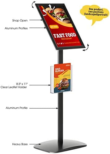 M&T exibe o porta -sinal decoartivo, suporte de placas de pedestal de 11x17 polegadas com suporte de folhetos de