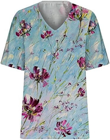 Tampas de tamanho grande para mulheres camisetas de impressão em tinta de tie floral de verão V-shirt de camiseta de pescoço de pescoço