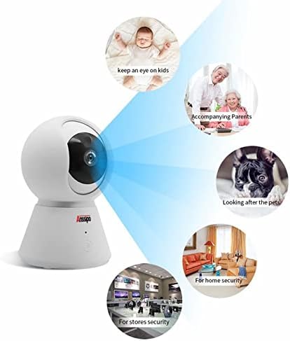 Câmera de segurança Anssipo Wi -Fi Pan/Tilt, câmeras de vigilância IP 1080p 2.4GHz, monitor de bebê em casa inteligente