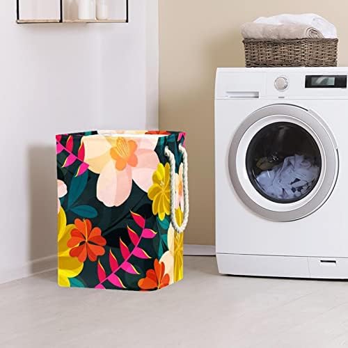 Tropical Green Flor Flor Flower Laundry Tester Torno embutido com suportes destacáveis ​​cesta de lavanderia com alças