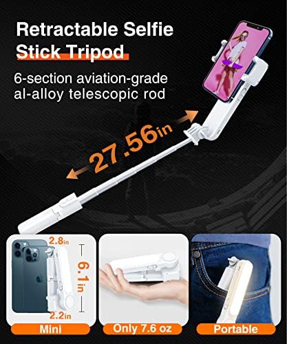 Estabilizador Yendili Gimbal para smartphone, tripé portátil de selfie com um bluetooth de selfie portátil stick com luz