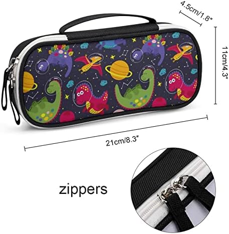 FunnyStar Dinosaur fofo no espaço Caso lápis Cute bolsa de lápis Organizador de bolsa de maquiagem com zíper duplo