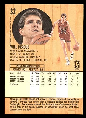 1991 Fleer 32 Will Perdue Chicago Bulls NM/MT Bulls Vanderbilt