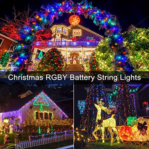 DBFAiry 4 pack rgby Bateria Luzes de Natal Ciladões 50Leds de 16,8 pés Árvore verde Árvore Luzes de Natal 8 Modos Bateria Operado