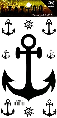 Folha de uma vez, âncora preta de tatuagens temporárias para homens mulheres realistas âncoras piratas pirata sailor desenho 3D tatuagem