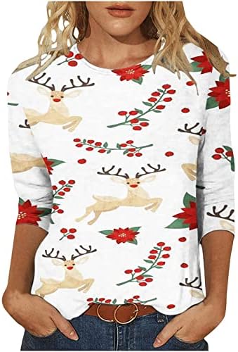 Camisas de Natal feias para mulheres 2022 Funny Fofte Elk Print Casual 3/4 manga Tops de alce
