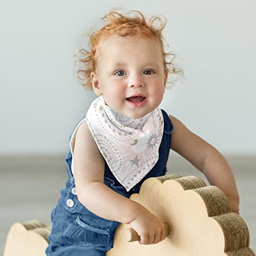 Sweet JoJo Designs Star and Moon Girl Baby Bandana Bibs para recém -nascidos bebendo baba de alimentação - Blush rosa e cinza céu