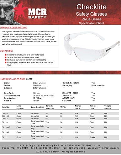 Equipes cl110 de verificação de copos de segurança resistentes a anti-arranhões lentes transparentes