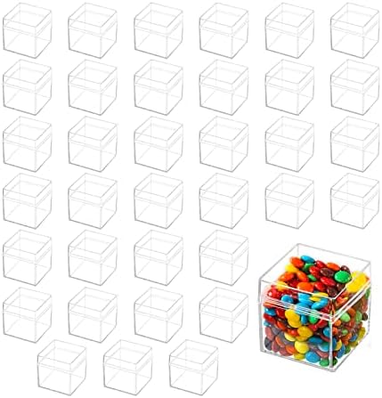 LidsCura 36 Pack Acrylic Box, pequena caixa de cubo quadrado de plástico transparente com tampas, recipiente de armazenamento de doces, para pílula de doces, joias minúsculas, cosméticos, jóias, favor da festa