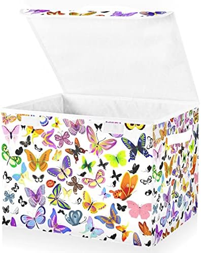 INNEWGOGO colorido Butterflies Bins de armazenamento com tampas para organizar a caixa de armazenamento com alças Oxford Ploth Storage