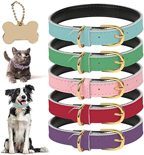 Wanyang Leather Collar Dog Soft Soft Touch Leather Collars para menino pequeno menino grande menina feminina cães gatos de animais de estimação, 1 pacote, roxo e preto