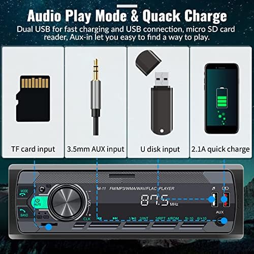 Unidadepsci único carro din carro estéreo bluetooth 5.0 receptor de áudio multimídia, push to Talk Assistant, Controle de voz