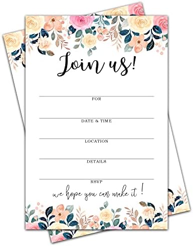 Junte -se a nós convites com envelopes - aquarela floral todos os convites de ocasiões para chá de panela ou chá de bebê,
