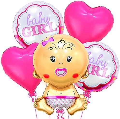 Katchon, Baby Girl Balloons Set - 27 polegadas, pacote de 5 | É uma garota balões para o chá de bebê | Gênero revelam balões, balões de boas -vindas para meninas para decorações de chá de bebê | O gênero revela decorações
