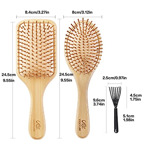 Vickylee 2pcs grande gabinete de madeira natural de bambu de bambu de bambu Defina a escova de cabelo para mulheres;