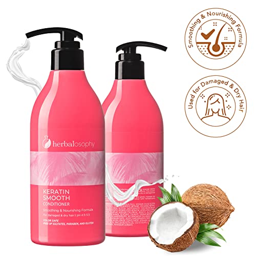 Herbalosophy Keratin Shampoo e conjunto de condicionadores, suavização, nutrição e fórmula hidratante para cabelos danificados