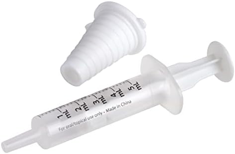 Ezy Dose Kids Baby Seringa e dispensador oral, calibrado para medicina líquida, 5 ml, inclui adaptador de garrafa, branco e transparente