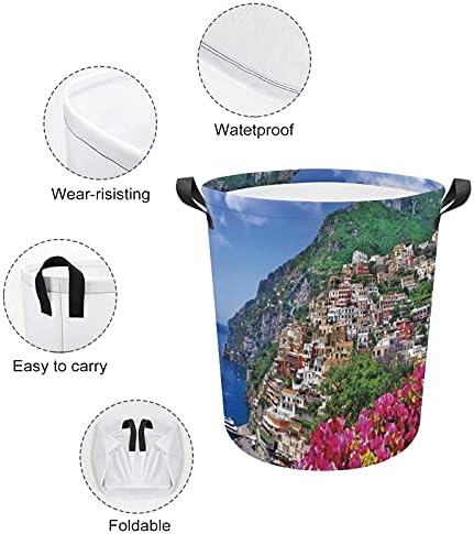 Vista cenária de cesta de lavanderia de Foduoduo de Positano Amalfi Nápoles florescendo Flores Rapazes de Rapazes com