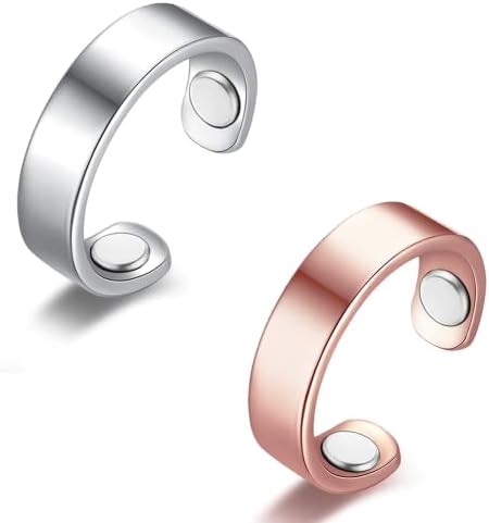 CIGMAG 2pcs anéis de cobre para mulheres anel magnético terapêutico de drenagem linfática, anéis magnéticos ímãs fortes de