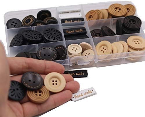 Botões de madeira variados de 100 pacote de madeira preto bege marrom preto 4 orifícios de costura mista Arte Diy Craft Supplies