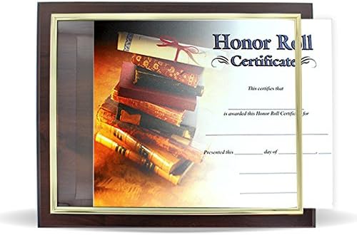 Shop Awards and Gifts 10-1/2 x 13 polegadas Slide de nogueira na placa de certificado com borda de ouro, possui um certificado de 8-1/2 x 11 polegadas