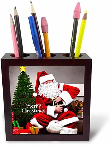 3drose engraçado Papai Noel, presentes, árvore de abeto decorado. Presente de Natal. - titulares de caneta de ladrilhos