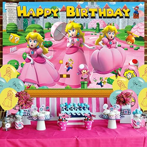 Princess Peach Banner Birthday Banner para Princess Peach Birthday Party Supplies Princess Peach Photo Backgrod Photo