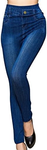 Jeans falsos de jeans falsos de jeans femininos de mrgiinri parecem leggings 2023 moda sexy extractável cintura alta jeggings magros