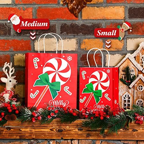 24 PCS Sacos de presente de Natal com papel de seda, Feliz Natal, Natal Kraft Paper Goodie Sacols com alças em massa