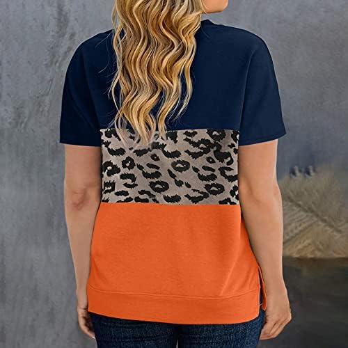 Camisa de blusa de verão no outono para mulheres de manga curta 2023 Crewneck Boat Pescoço de algodão impressão de leopardo