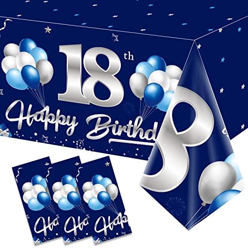 3 Pacote azul prateado 18th Tonelada de mesa Decoração para menino, azul marinho Feliz 18 Suprimentos para festas de capa