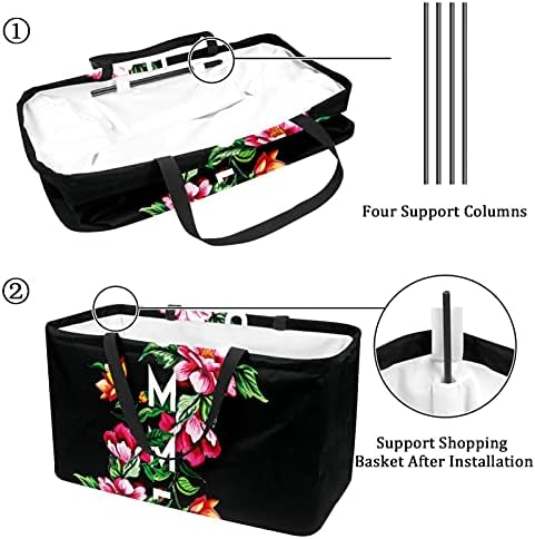 Lorvies Black Summer Flor Floral Flor Reutilizável Bolsa de compras durável Durável - Pesado Tote estruturado grande de serviço