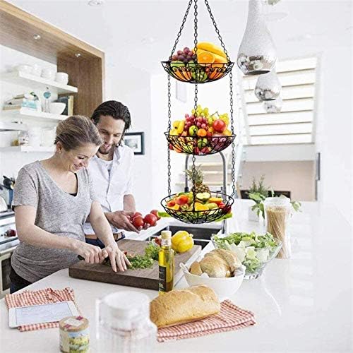 DVTel 3 cesta de frutas de camada, cesta de armazenamento de cozinha de legumes pendurar espaço para economizar country rústico