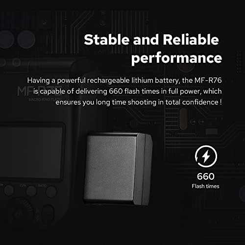 Godox MF-R76 Macro Ring Flash Tubos de dupla flash, bateria recarregável de íon de lítio, tela LCD, 8 anéis adaptadores compatíveis
