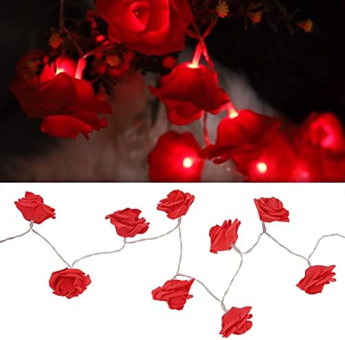 Jeanoko Rose Fairy Light Subs, LED vermelho LED Romântica Luzes decorativas à prova d'água Bateria de luz de luz interior alimentada para o quarto Festivais de Natal Festas de casamento Dia dos namorados