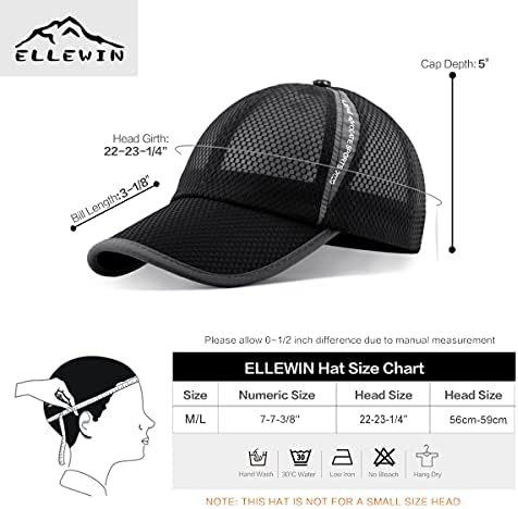 Ellewin unissex respirável malha completa boné de beisebol rápido e seco chapéu de corrida leve de resfriamento de esportes aquáticos