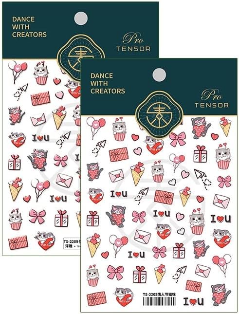 1 folha 5d Relevante realista do dia do amante rosa Presentes adoráveis ​​gatos com amor adheisve unhas Astickers decalques manicure ornamentos -
