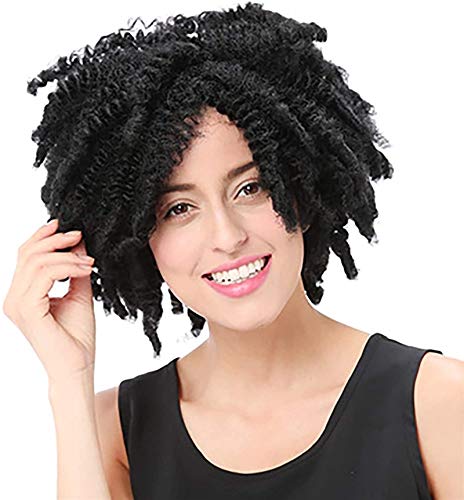 Bem, 12 mulheres curtas de cabelos curtos e cacheados em perucas pretas para meninas grandes gabaritos de cabelo síntéticos de aparência síntica e densium síntéticos 150% de densidade
